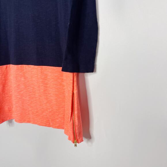 J Crew XSmall XS Navy Blue Coral Maritime Color Block Shift Dress Orange Cotton - Picture 7 of 11
